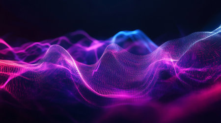 3D illustration of abstract digital wave with particles and bokeh lights