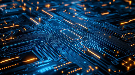 Circuit board close-up. Technology background. 3d rendering