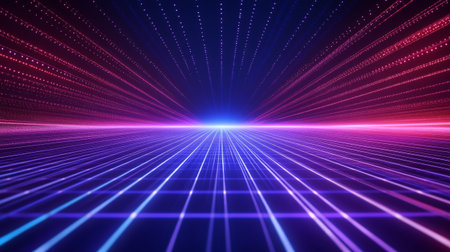 3D illustration of abstract technology background with glowing particles and lines.
