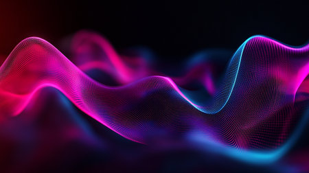 3d rendering of abstract digital particles wave flow in dark background with depth of fieldの写真素材