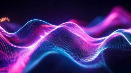 3d rendering of abstract digital wave particles with depth of field and bokeh effect. Futuristic...