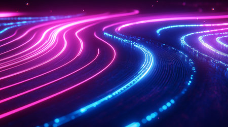 Neon abstract lines background. Glowing lines texture. 3d renderの写真素材