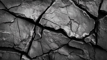 Black and white background of cracked stone wall. Abstract background and texture for design.の写真素材