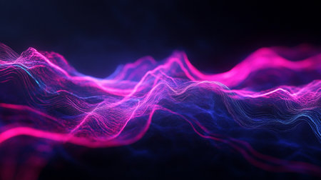 3D illustration of abstract digital wave with glowing particles and bokeh lights