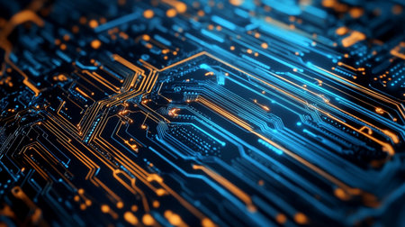 Circuit board close-up. Technology background. 3d rendering