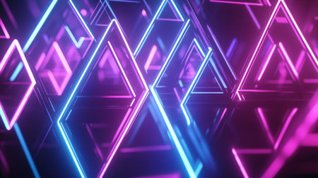 3d illustration of abstract geometric background with neon glowing triangles. 3d rendering