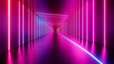 3d rendering. Futuristic corridor with neon lights. Abstract background.の写真素材