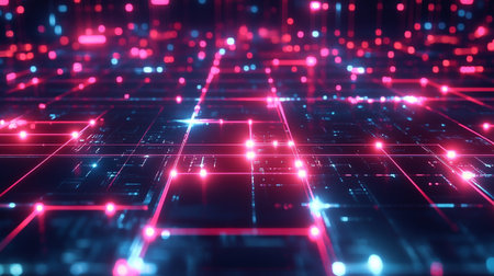Abstract technology background with glowing lines and dots. 3D Rendering