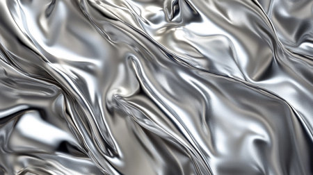 Closeup of rippled silver silk fabric. 3d render illustration