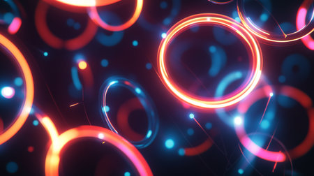 Abstract neon background with circles and lines. 3d render illustration.