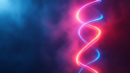 DNA helix with blue neon lights on dark background. 3d renderingの写真素材