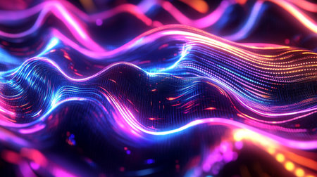 3d rendering of abstract particles form curved lines and surfaces with depth of field and bokeh....