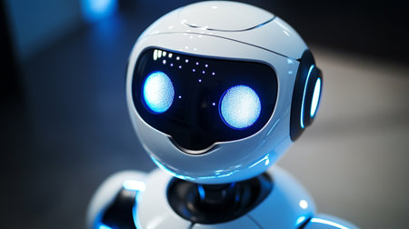 Robot with blue light on the head. 3d rendering.