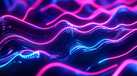 3d render, abstract background with neon glowing waves, flowing lines, 3d illustration