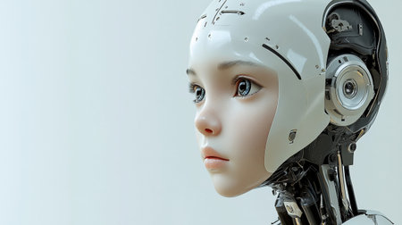 3d rendering humanoid robot head with blank space for text or imageの写真素材