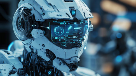 3D rendering humanoid robot working in the future. Futuristic concept