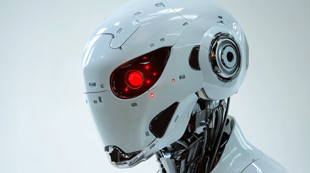 3d rendering humanoid robot with red dot on the head, artificial intelligence concept