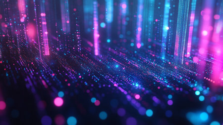 3d illustration of glowing particles in cyberspace with depth of field