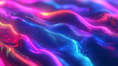 3d rendering of abstract digital wave particles with depth of field and bokeh. Futuristic...