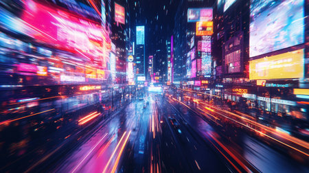 Abstract night city with high speed motion blur. Concept of speed and motion.