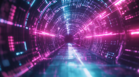 3d illustration of futuristic tunnel with glowing lines. Abstract background.