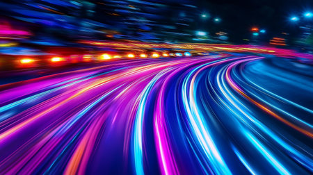 traffic in the city at night, long exposure, motion blur