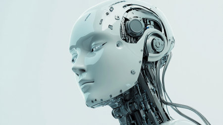 3d rendering humanoid robot face on white background, artificial intelligence conceptの写真素材