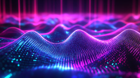 3d rendering of abstract digital particles. Futuristic wave with depth of field and bokeh effect.