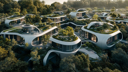 Aerial view of modern architecture in the city. Drone photography.