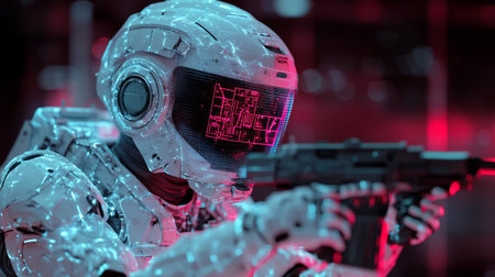 Astronaut with a gun in his hands. 3d renderingの写真素材