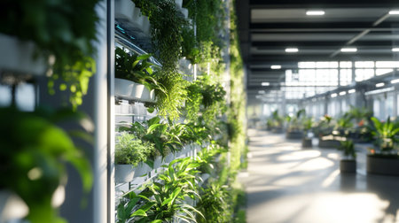 Interior of a modern greenhouse with green plants in pots. 3d renderingの写真素材