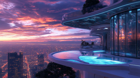 Beautiful night view of the city from the observation deck. 3D rendering