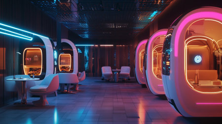 3D rendering of the interior of a modern night club with neon lights