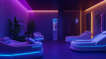 Interior of a modern spa. 3D rendering. Neon lightsの写真素材