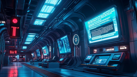 Futuristic spaceship interior. Futuristic spaceship interior. 3D renderingの写真素材