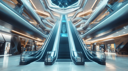 modern escalators in a modern shopping mall. 3d rendering.