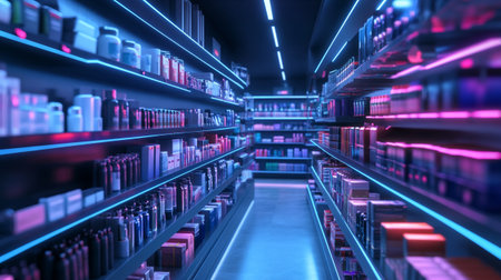 Highly rendering of a modern library interior with shelves full of booksの写真素材