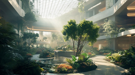 Foggy morning in the botanical garden, Bangkok, Thailandの写真素材