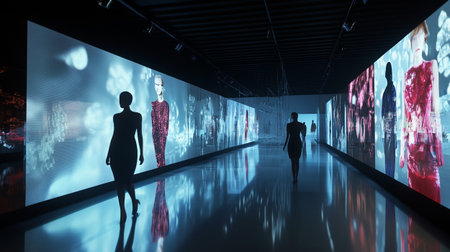Futuristic corridor with human figures, 3d rendering toned imageの写真素材