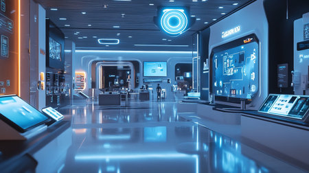 3d rendering. Futuristic interior of the spaceship. Futuristic hallway.の写真素材