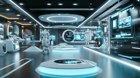 3D rendering of a futuristic sci-fi interior with robot.