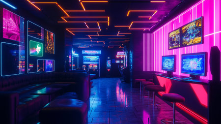 Interior of a night club with neon lights. Night club interior