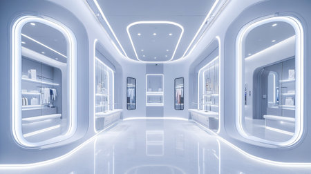 Interior of modern office corridor with white lights. 3D rendering