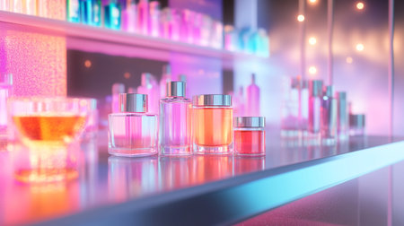 3d render of perfume bottles on shelf in the perfumery shopの写真素材