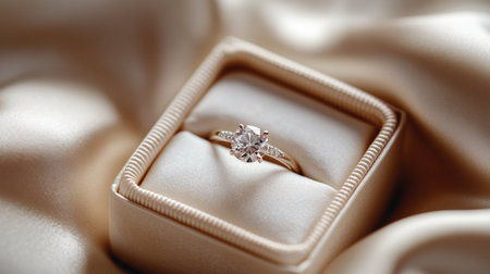 Wedding ring on the satin background, close-up