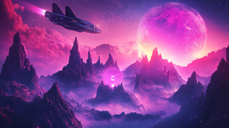 Alien Planet - 3D Rendered Computer Artwork. Fantasy Alien Landscape.
