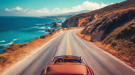 Car driving on the road at Cabo da Roca, Portugal