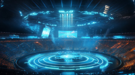 stage lighting effect in the dark with spotlights, 3d renderの写真素材