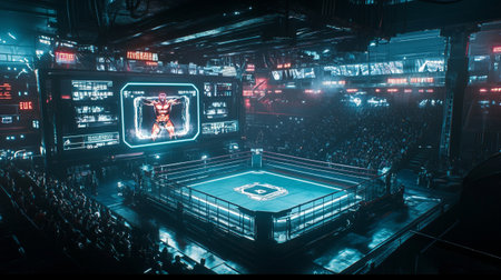 Big screen with players and fansの写真素材