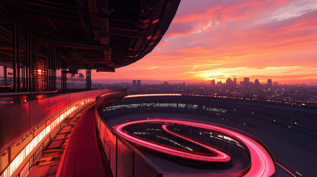 Aerial view of modern city at sunset, Shanghai, China.